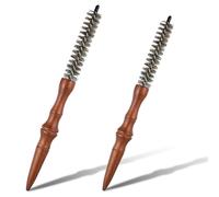 2 cepillos redondos pequeños con mango de madera, cerdas de jabalí, cepillo redondo para pelo corto, cepillo circular portátil de viaje para mujeres y hombres, flequillo raíces, recto, rizado, bigote