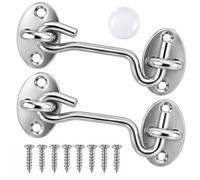 2 cerrojos para puerta de acero inoxidable 75 mm, gancho ojal para ventanas y puertas, pasador de seguridad anticorrosión con tornillos y adhesivo anticolisión, plateado