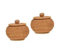 2 cestas de almacenamiento tejidas de ratán con tapa, organizador compacto de artículos diversos de escritorio, elegante contenedor de almacenamiento for el hogar for cocina y baño, material natural.