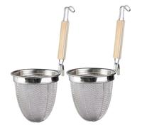2 cestas de pasta para hervir colador de fideos de malla fina de acero inoxidable con mango de madera y gancho para olla colador de pasta para alimentos cesta para escaldar fideos para hervir
