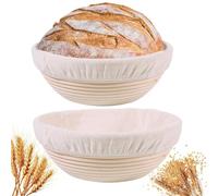 2 cestas de prueba de pan, cesta redonda de 23 cm para masa madre con forro de tela de lino para hacer pan artesanal para panaderos profesionales y caseros