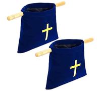2 cestas para iglesia, bolsas bordadas con cruz bíblica con asas de madera, bolsas de franela para iglesias, color azul