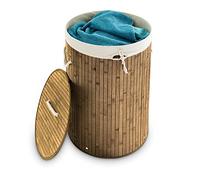 2 Cestos Ropa Sucia con Tapa, Redondo, Cubo Colada, Canasta Plegable, Bambú, 70 L, Ø 41 cm, Marrón natural