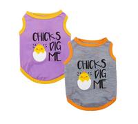 2 chalecos para mascotas, camiseta sin mangas con estampado lindo para perro, suave, cómodo, chaleco sin mangas para gatos, cachorros, perros pequeños y medianos_L (CHICKS DIG ME)