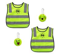 2 chalecos reflectantes de alta visibilidad, 2 colgantes reflectantes para mochilas escolares, chaleco de seguridad para niños, chaleco transpirable amarillo fluorescente, tamaño universal para niños.