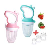 2 chupetes de frutas para bebé + 3 tetinas de silicona en 3 tamaños, sin BPA, 2 unidades, chupete para frutas, verduras, helados, leche materna, alimentos complementarios, papillas, babero, juego de 5