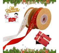 2 Cinta de Navidad, FairyPeach 1,5cm*9,1m Cintas Navideñas, Cinta Regalo Navidad, Cinta de Raso Navidad, Cinta Navidad para Decoración y Embalaje, Guirnalda, Boda