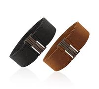 2 cinturones elásticos para mujer, cinturón ancho clásico vintage, cinturón elástico para mujer, 25.5 pulgadas de largo, 3 pulgadas de ancho, negro y camel