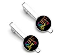 2 clips de corbata divertidos para hombre, diseño con texto en inglés "I Love My Wife", 5.5x2.2cm, Cobre galvanizado