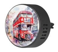 2 clips de ventilación para coche, ambientador con acuarela, doble cubierta, impresiones de autobús de Londres, difusor de aceite esencial de aromaterapia