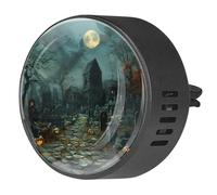 2 clips de ventilación para coche, ambientador con estampado de calabaza de cementerio de Halloween, difusor de aceite esencial de aromaterapia