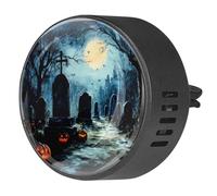 2 clips de ventilación para coche, ambientador con estampado de tumba, calabaza, luna, difusor de aceites esenciales de aromaterapia