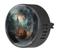 2 clips de ventilación para coche, ambientador con impresiones de cementerio nocturno de Halloween, difusor de aceites esenciales de aromaterapia