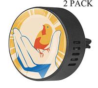 2 clips de ventilación para coche con póster de pájaro amarillo en la mano, fragancia de almizcle blanco, difusor de aceites esenciales