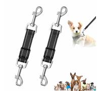 2 clips para collar de perro, correa negra de doble extremo, conector de collar para mascotas, correa de doble clip ajustable para perros, enlace de seguridad de collar a arnés con clip de cierre de
