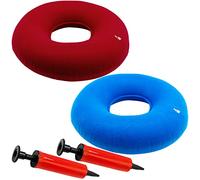 2 cojines inflables de anillo de donas de 40 cm con bomba infladora para asiento de tratamiento de hemorroides, coxis, almohada de perineo, sillas de ruedas, color azul claro y rojo