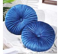 2 Cojines Redondos de Piso de 35 cm Almohada Redonda Decorativa Cojín de Calabaza de Terciopelo Almohada de Calabaza Pequeña Redonda para Sala de Estar Sofá Cama Decoración (Azul Marino)