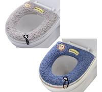 2 cojines universales para asiento de inodoro con lazo para colgar, suaves y cálidos, lavables (gris + azul)