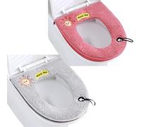 2 cojines universales para asiento de inodoro con lazo para colgar, suaves y cálidos, lavables (gris + rosa)