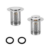 2 coladores de desagüe de acero inoxidable de 33 × 50 mm, diseño pushin, colador para lavabo, evita obstrucciones, adecuado para cocina, baño, balcón, sustancias extrañas, filtros de olores para 33-55