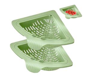 2 coladores de esquina para fregadero, colador de esquina triangular magnético con parte inferior abierta, cesta de drenaje para lavar frutas, verduras, maíz