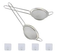 2 coladores pequeños de malla fina de acero inoxidable con ganchos de cocina, 8 cm de diámetro, ideal para jugo, huevo, té y café