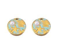 2 colgantes coloridos de acero inoxidable con diseño de hojas de estrellas de mar marinas, joyería creativa, suministros de manualidades, colgantes temáticos únicos hechos a mano, talla única, como se