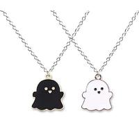 2 collares con colgante de fantasma en blanco y negro para mujeres, hombres, niñas, niños, mejores amigos, encantadores, fantasma, amistad, pareja, joyería de Halloween