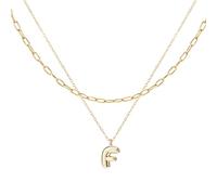 2 Collares con Letras de Burbuja Personalizables, Collar con Inicial de Burbuja Multicapa para Mujer Delicado Collar Tipo Gargantilla con Alfabeto Dorado para Mujer Joyería de Moda Regalos (F)