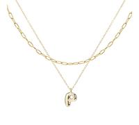 2 Collares con Letras de Burbuja Personalizables, Collar con Inicial de Burbuja Multicapa para Mujer Delicado Collar Tipo Gargantilla con Alfabeto Dorado para Mujer Joyería de Moda Regalos (P)