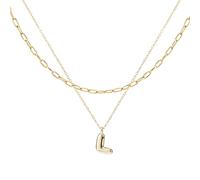 2 Collares con Letras de Burbuja Personalizables, Collar con Inicial de Burbuja Multicapa para Mujer Delicado Collar Tipo Gargantilla con Alfabeto Dorado para Mujer Joyería de Moda Regalos (L)