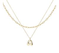 2 Collares con Letras de Burbuja Personalizables, Collar con Inicial de Burbuja Multicapa para Mujer Delicado Collar Tipo Gargantilla con Alfabeto Dorado para Mujer Joyería de Moda Regalos (A)