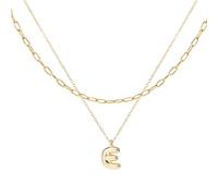 2 Collares con Letras de Burbuja Personalizables, Collar con Inicial de Burbuja Multicapa para Mujer Delicado Collar Tipo Gargantilla con Alfabeto Dorado para Mujer Joyería de Moda Regalos (E)