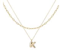 2 Collares con Letras de Burbuja Personalizables, Collar con Inicial de Burbuja Multicapa para Mujer Delicado Collar Tipo Gargantilla con Alfabeto Dorado para Mujer Joyería de Moda Regalos (K)