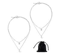 2 collares de doble capa, con 1 bolsa de almacenamiento, accesorios de personalidad de moda, cadena apilable de estrella y luna, collar versátil para mujer, cadena de clavícula ajustable sexy, 45 cm,