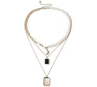 2 collares de imitación perla luna colgante cuadrado collar con cadena multicapa joyas regalo