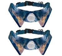 2 collares de perro con pajarita y campana, montañas estrelladas cielo nubes luna, collar ajustable para gatos pequeños y medianos y niñas, mascotas, cachorros, gatitos