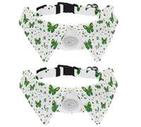 2 collares de perro con patrón de mariposa verde y flores, collar ajustable para mascotas con pajarita, bonito anillo de pajarita de gato para niños pequeños, medianos, niñas, gatos, perros y