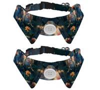 2 collares de perro para perros medianos, mariposa con flores, fantasía brillante Trail at Night Cat Pajarita con hebilla de plástico, camisas con cuello para corbatines de mascotas, cuello de 11.2 a