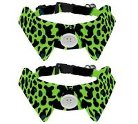 2 collares de perro para perros medianos, pajarita de gato con patrón de leopardo verde con hebilla, camisas con cuello para corbatines para mascotas, cuello de 11.2 a 12.2 pulgadas
