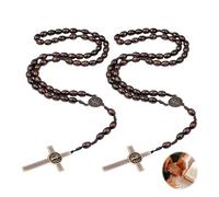 2 collares de rosario, cadena de madera natural, cadena de oración católica, cadena de madera con colgante de cruz, hecha a mano, cadena de oración religiosa para comunión, bautismo, feria de Biblia