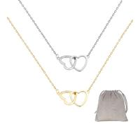 2 collares en forma de corazón para mujer y 2 bolsas de almacenamiento gris claro, collar en forma de corazón, colgante de cadena de hueso, longitud ajustable, adecuado para regalos para novias (oro y