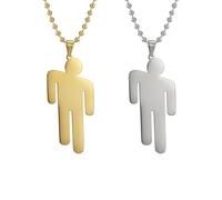 2 collares enanos de acero inoxidable para parejas, tamaño de la cadena de 60 cm, adecuado para San Valentín, Navidad y regalos de cumpleaños (en acero y dorado)., 60cm, Acero inoxidable