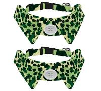2 collares para cachorros, pajarita de gato con patrón de leopardo verde con hebilla para perros pequeños y medianos, camisas con cuello para corbatines de mascotas, cuello de 11.2 a 12.2 pulgadas