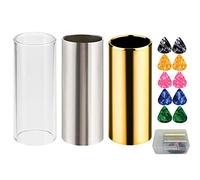 2 colores de acero inoxidable, 1 pieza de cristal, 10 púas de guitarra y 1 caja para 3 diapositivas de guitarra, diapositivas de vidrio para tubería de agua
