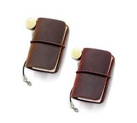 2 Colors Mini Size Travelers Notebook with Leather Cover and Strap, Refillable Handmade 4.8x3.2cm(1.9’’x1.3’’) Tiny Travel Journal, Pocket Diary (brown and red)