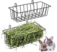 2 comederos de heno de metal para conejo, soporte colgante para heno, jaula de almacenamiento de alimentos para cobayas, chinchillas, hurones, animales pequeños, color negro, 23 x 10 x 7,5 cm.