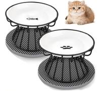 2 Comederos Elevados para Gato de Cerámica, con Soporte Metálico y Base de Silicona, Bebedero y Comedero, Ayuda a Aliviar la Fatiga al Comer