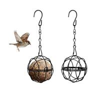 2 Comederos para Pájaros Metal, Soporte Bolas de Grasa con Gancho S Negro | Comedero colgante para aves silvestres con cesta metálica abierta, para jardín, balcón y terraza.