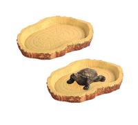 2 comederos para tortugas, 1 adorno de tortuga, bebedero para reptiles, mesa de alimentación de imitación de corteza, accesorios de alimentación de tortugas